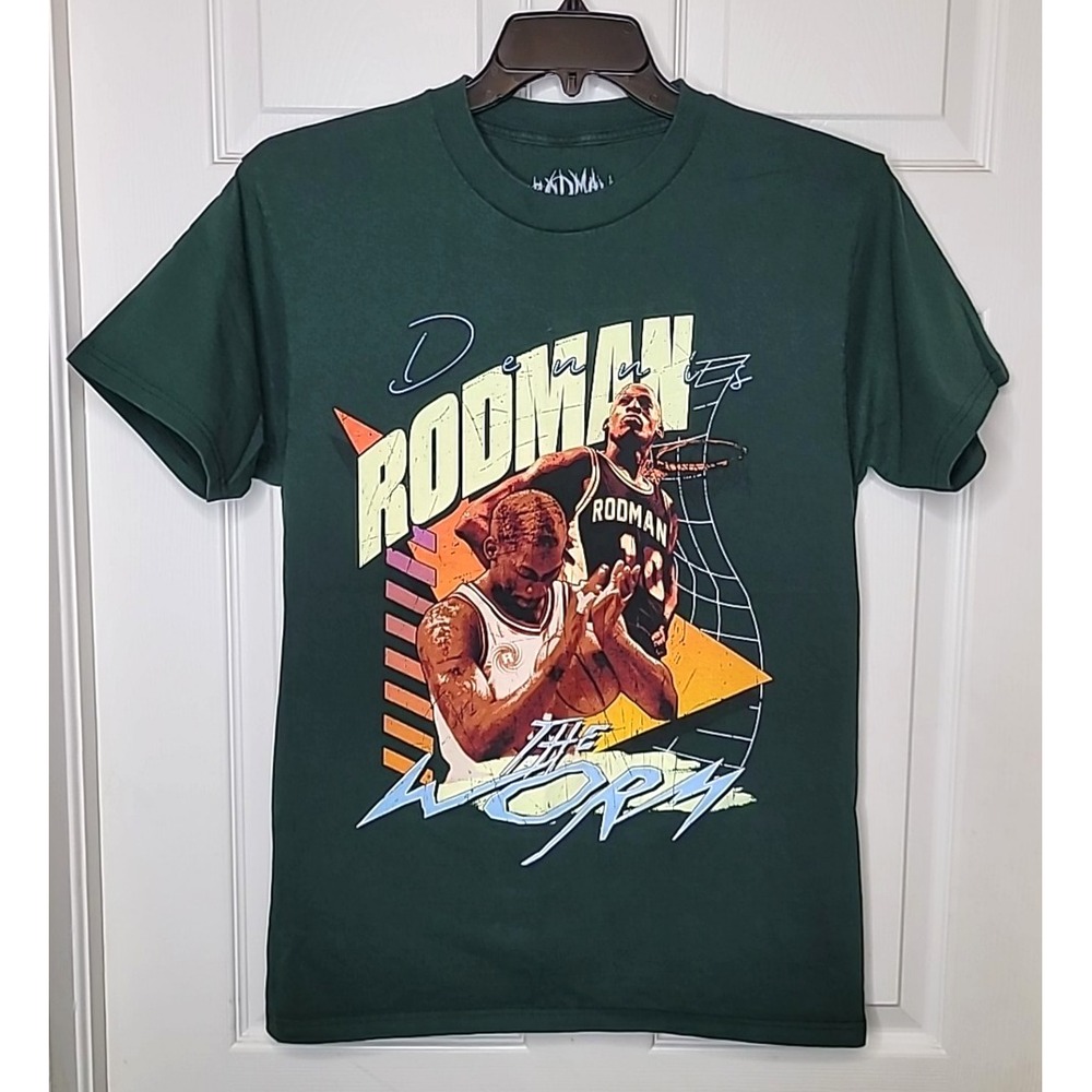 Dennis Rodman The Worm NBA Short Sleeve Forest Green Crew Neck Size Medium